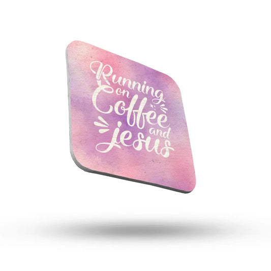 Coaster - Running On Coffee and Jesus Inspirational Square Coaster - JazzyCrafting